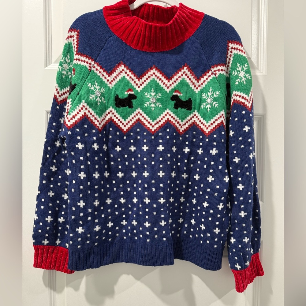 Festive Blue and Green Turtleneck Sweater